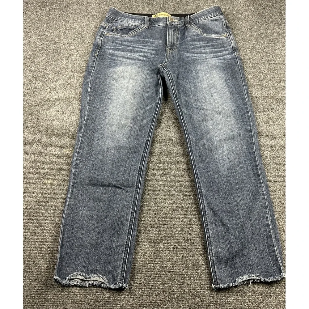 Democracy Ab Technology Jeans Women's Sz 6 Blue Raw Hem Frayed Cropped 30X25 - Picture 2 of 15